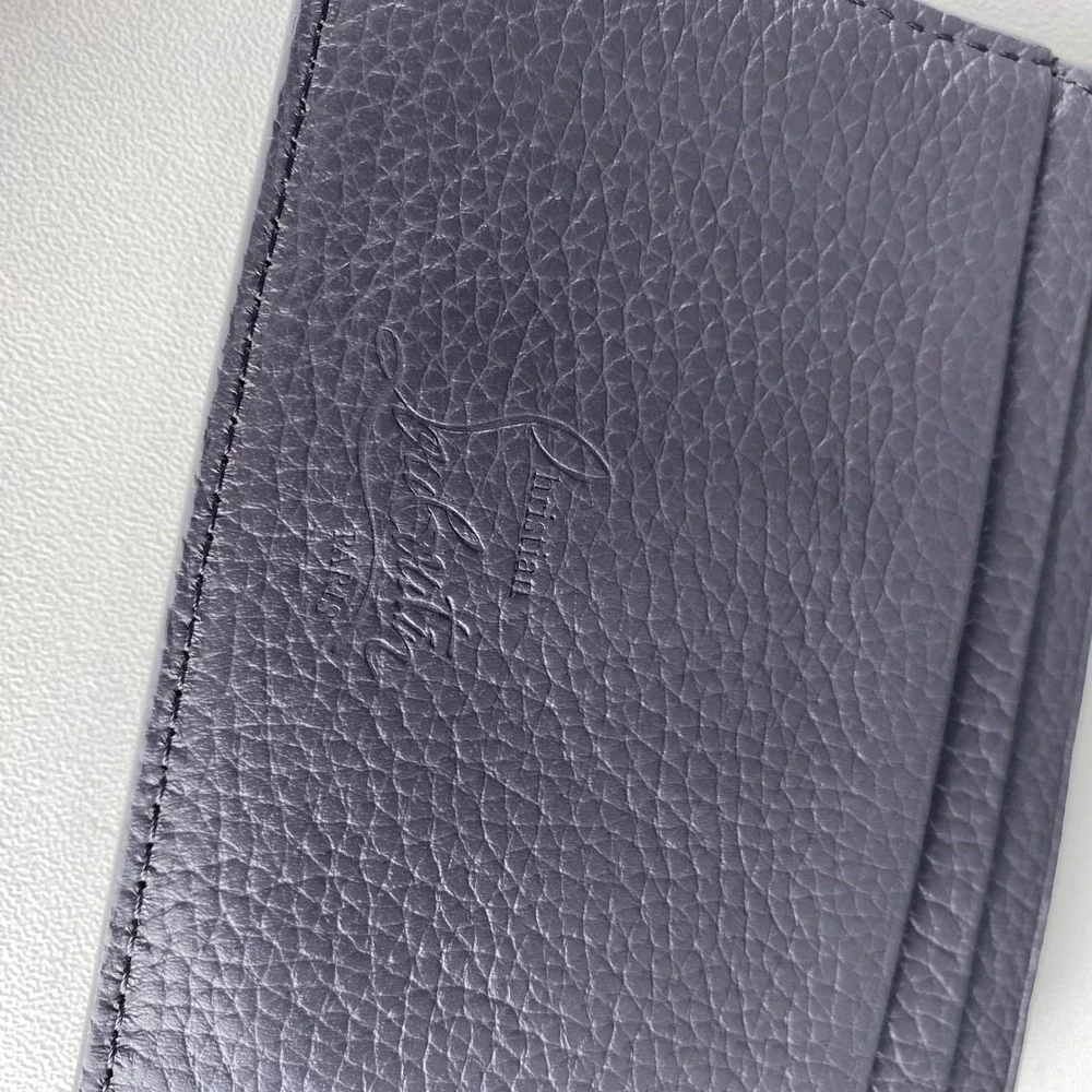 Christian Louboutin Kios Card‎ Holder Navy Blue Grained Leather Spikes Studded